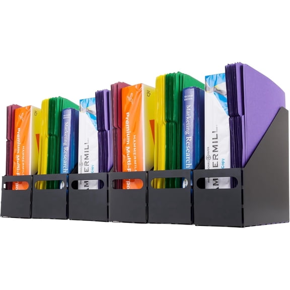 Metal Magazine File Holders, 6 Pack, for Letter/Legal File, Vertical Desktop File Paper Organizer, File Storage Box Stand Rack for Document Notebook Binder Home Work Office, Black