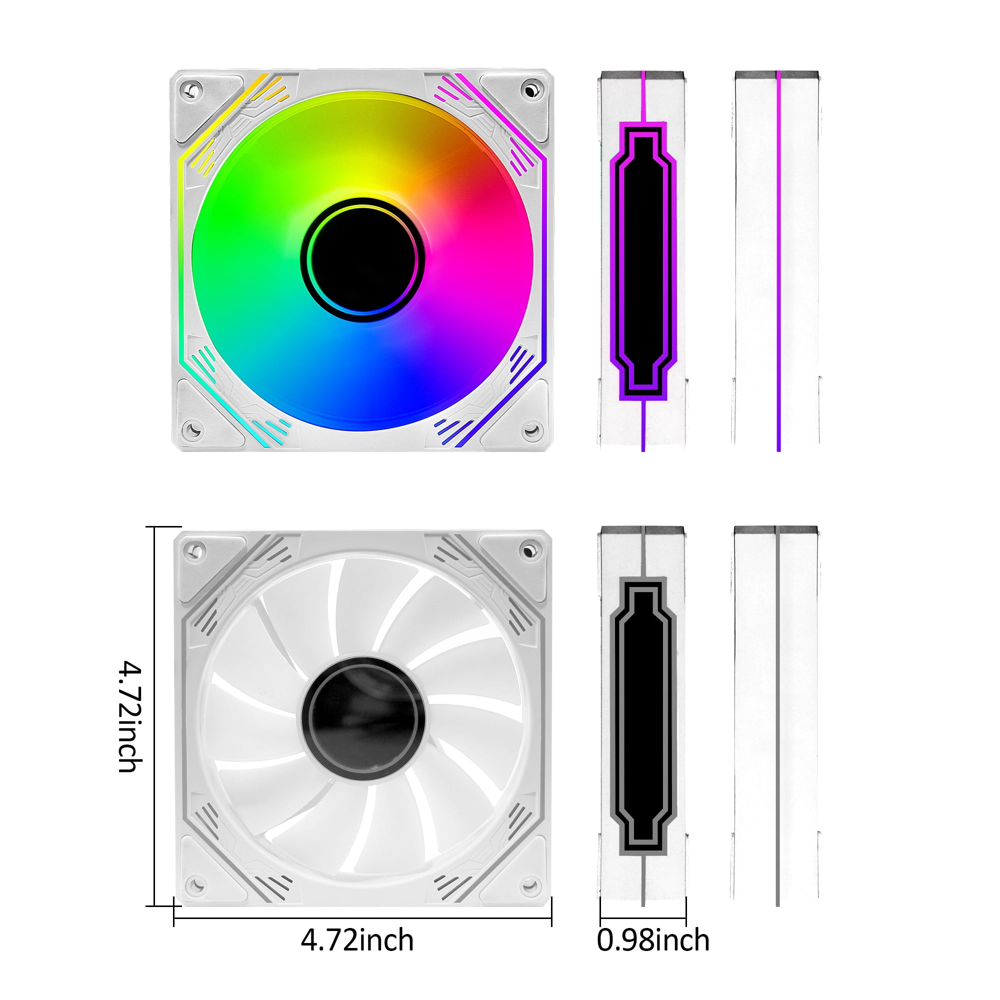 PANO-MOUNTS 120mm Reverse Airflow ARGB Fan Infinity Mirror 5V 3Pin Addressable RGB PWM PC Computer Water Cooler CPU Case Fan 600-1800RPM White 3-Pack