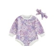 thumbnail image 2 of Aojekbee Baby Girls Autumn Casual Romper Long Sleeve O Neck Flower Print Romper with Headband, 2 of 10