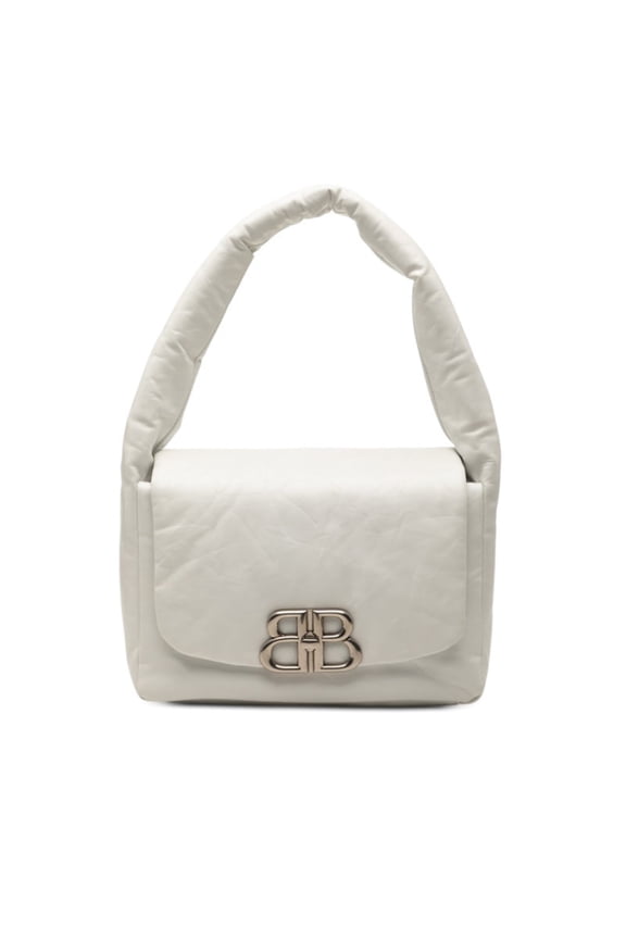 Pre-Owned Balenciaga Monaco BB Logo One-Shoulder Bag 787896 White Leather Women's BALENCIAGA