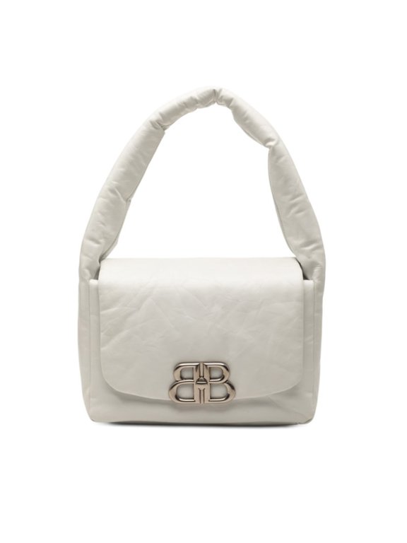Pre-Owned Balenciaga Monaco BB Logo One-Shoulder Bag 787896 White Leather Women's BALENCIAGA