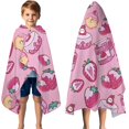 thumbnail image 3 of Strawberry Plants Fruit Dessert Milk Pink Pattern Hooded Bath Towel，50"x30" for Ages 3 To 12 Kids, Quick Dry Lightweight Soft Microfiber Hood Beach Towel Cover Up for Kids, 3 of 7