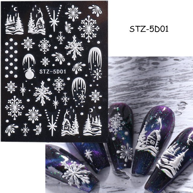Pegatinas de Arte de uñas de Navidad en relieve 5D, invierno, Año Nuevo, rojo, Santa Claus, árbol, pingüinos, muñeco de nieve, calcomanías deslizantes, GLJI-5D DE MANICURA