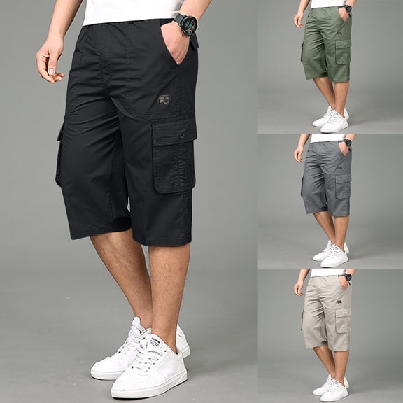 ZRGHAOYLQ Men's Cargo Shorts Athletic Outdoor Hiking Work Shorts Lightweight Knee Length Tactical Pants Loose Wide Leg Bermuda Shorts with Pockets
