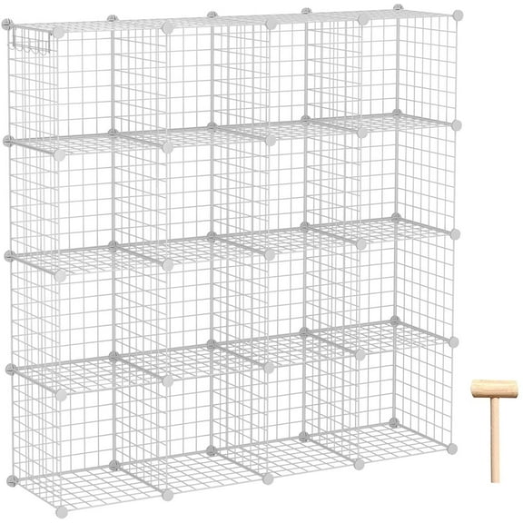 Wire Cube Storage, 16-Cube Organizer Metal Grids Storage, Storage Bins Shelving, Modular Bookshelf Shelves, DIY Closet Cabinet Ideal for Bedroom, Office 48.4”L x 12.4”W x 48.4”H White