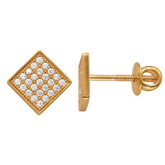 18kt Gold Over Sterling Silver Micro Pave Screwback Stud Earrings