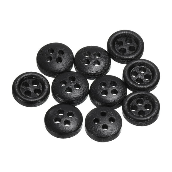 Uxcell 10pcs 16L Wooden Sewing Button 3/8"(10mm) 4 Holes Wood Round Craft Replacement Buttons for Clothing DIY Crafts Decoration, Black