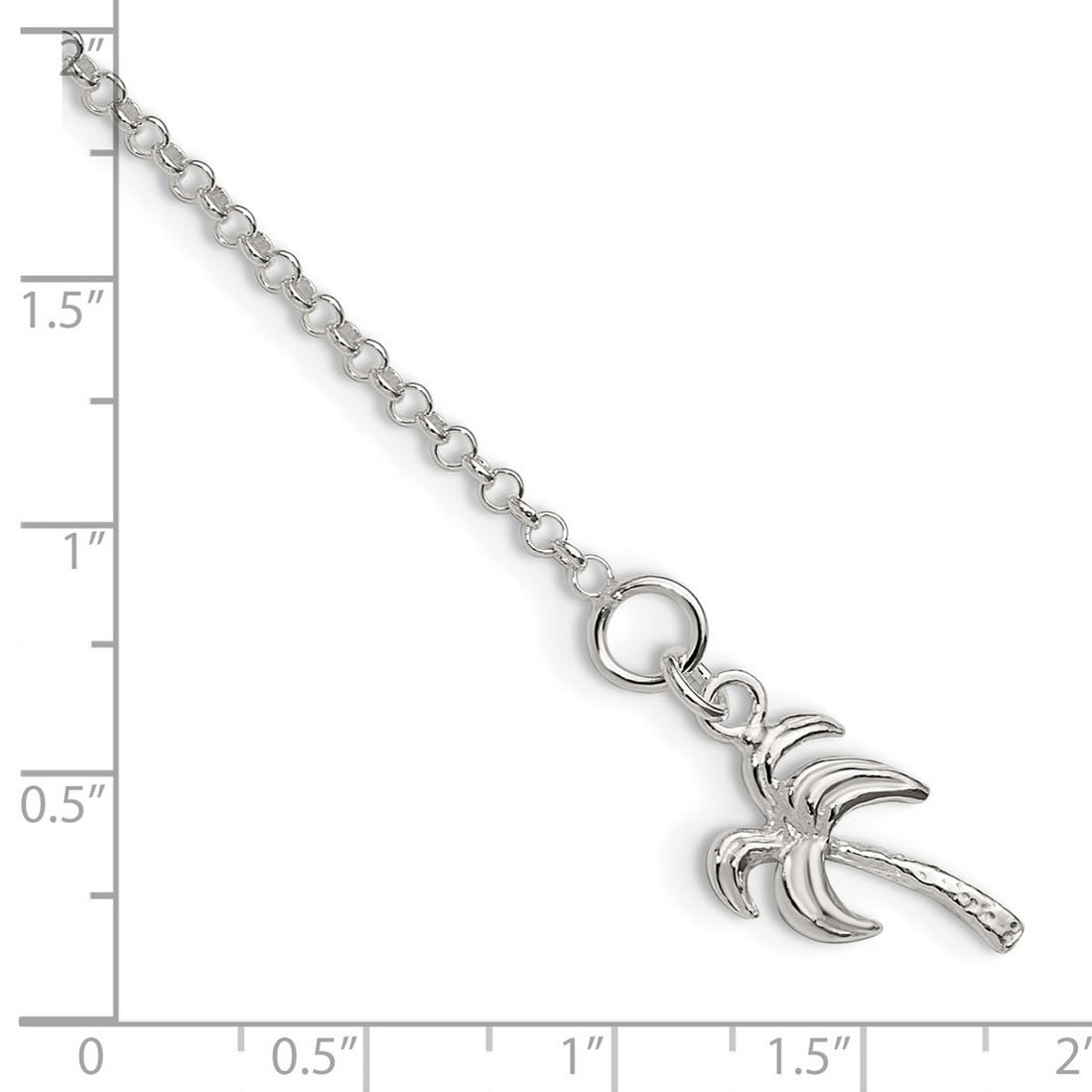 925 Sterling Silver Solid Polished Palm Tree Anklet 10 Inch Spring-Ring 12mm Wide Anklet for Women