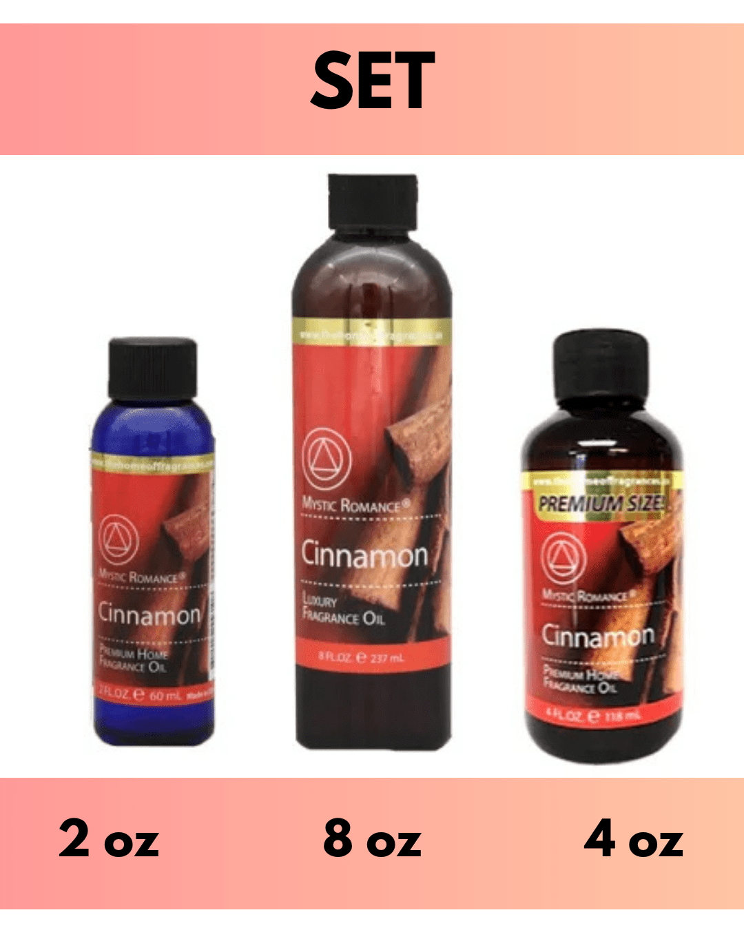 Mystic Romance Premium Home Fragrance Oil Scent CINNAMON SET 8FL+ 4FL+2FL.OZ 427 ML