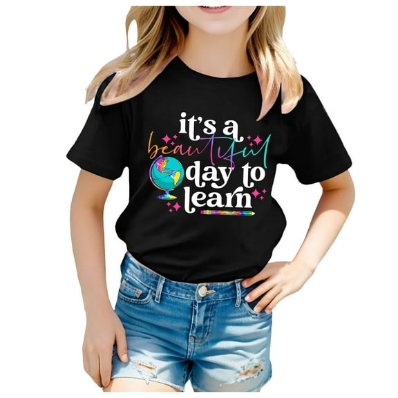Gelikeya Little Girls T Shirts Size 10-11 Black Back To School Pullover Tops First Day Of School Shirts for Teen Kids (Tweens, Novelty)