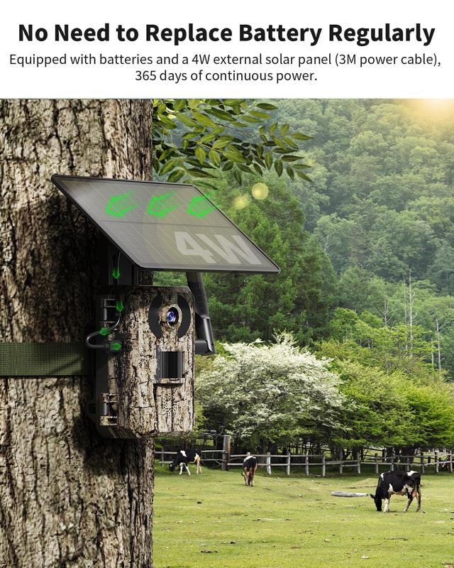 [dealsforyoudays] 4G LTE Solar Trail Cam – 2K Live Video, No Power Cord Required, WiFi Not Supported, Remote APP Controlled, WaterProof, Motion Activated, Night Vision, 4G Data Cellular Card Included