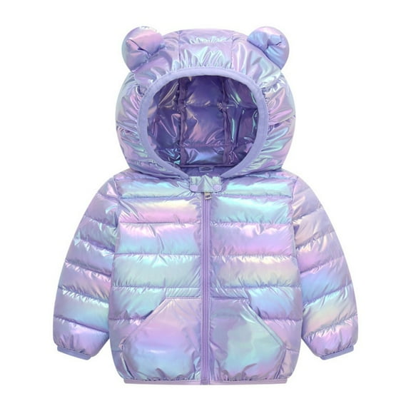 Ougyinr 1-6T Kids Baby Boys Girls Hooded Winter Coats Jacket Colorful Hoods Light Puffer Down Outerwear Jacket with Ears Outwear