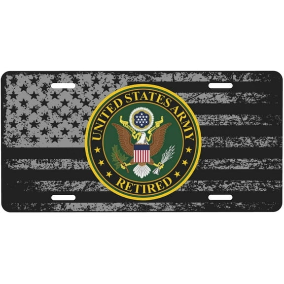 Army Retired License Plate 6" x 12" Aluminum Decorative Front License Plates Metal Car Plate Novelty Vanity Tag Cover with 4 Holes Car Decor Accessory