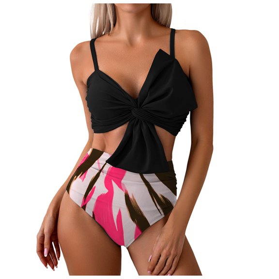 Huesdet Women Swimsuit Bikini Set Two Piece Ribbed Texture Side Cutout Tank Top Mid Rise Bathing Suit(J,XL)