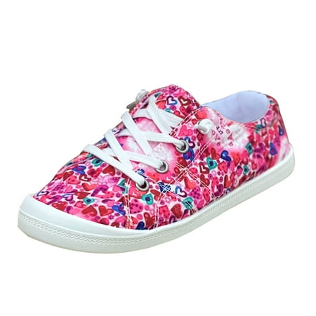 

GHSOHS Womens Shoes Mary Jane Shoes Plus Size Footwear Casual Shoes for Women Sneakers Women s Valentine s Day Printed Casual Comfortable Round Head Lace up Flat Single Shoes Slippers Size 39