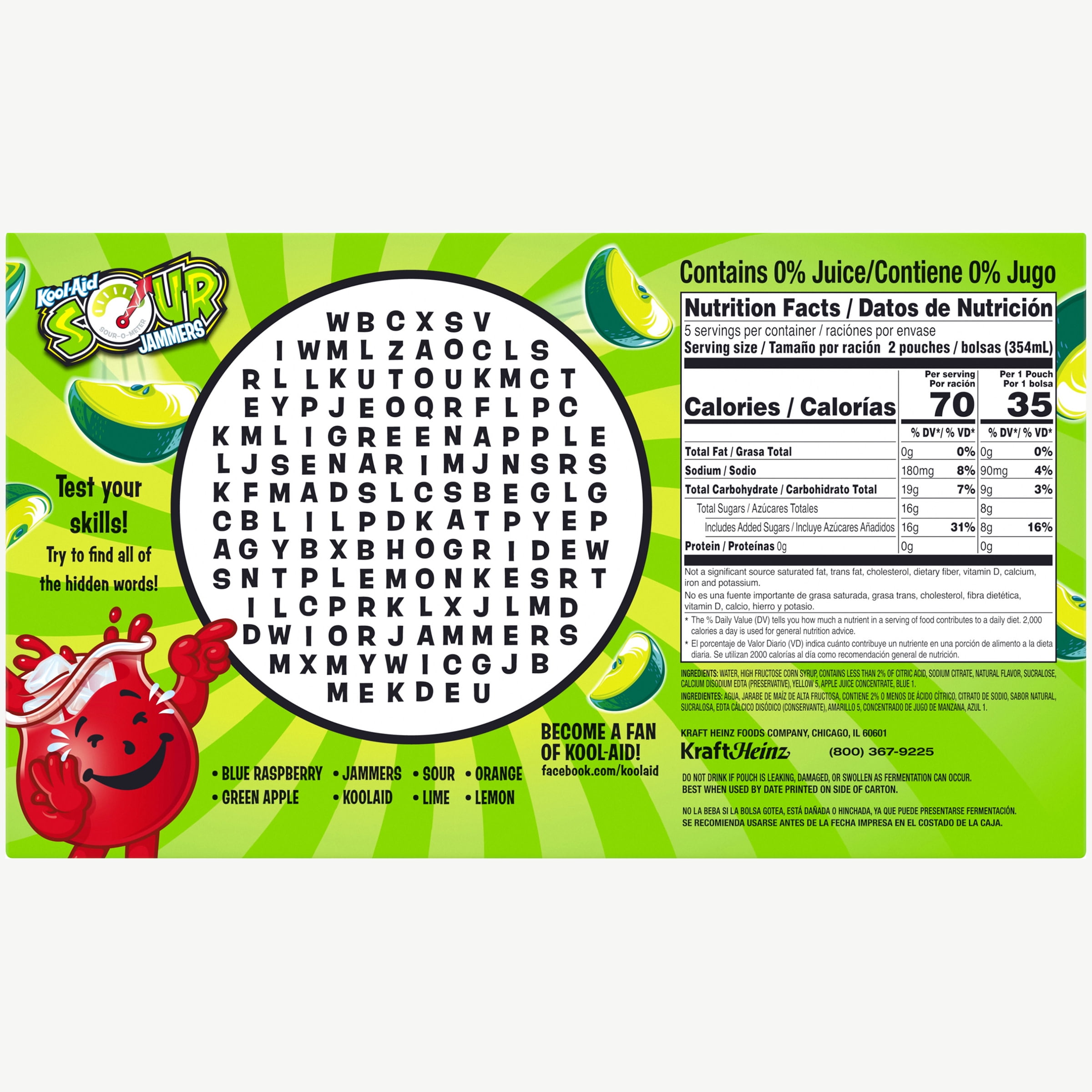 Kool-Aid Sour Jammers Snappin' Green Apple Artificially Flavored Soft Drink, 10 ct Box, 6 fl oz Pouches