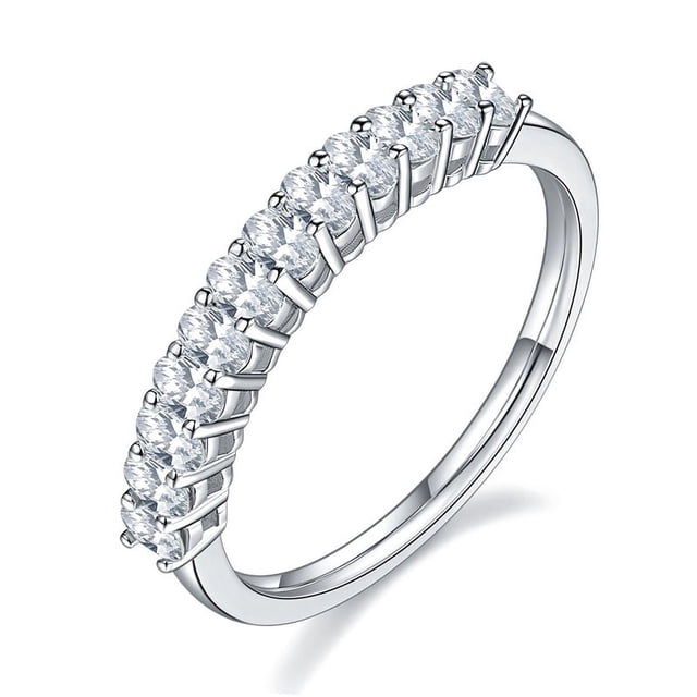 Anillo de diamantes en hilera de moissanita para mujer, chapado en plata 925, oro de 18 quilates, anillo sencillo personalizado