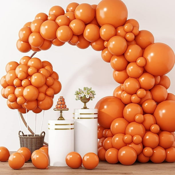 129 globos naranjas de diferentes tamaños 18/12/10/5 pulgadas para arco de guirnalda, globos de látex naranja quemado para decoración de fiesta de cumpleaños y baby shower