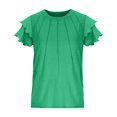 thumbnail image 6 of XIMIN Teen Girls Tunic T Shirts Ruffle Short Sleeve Crew Neck Tee Tops Dressy Blouses Trendy Flowy Tshirts Summer Solid Color Casual Pleated Loose Blouse, 6 of 6