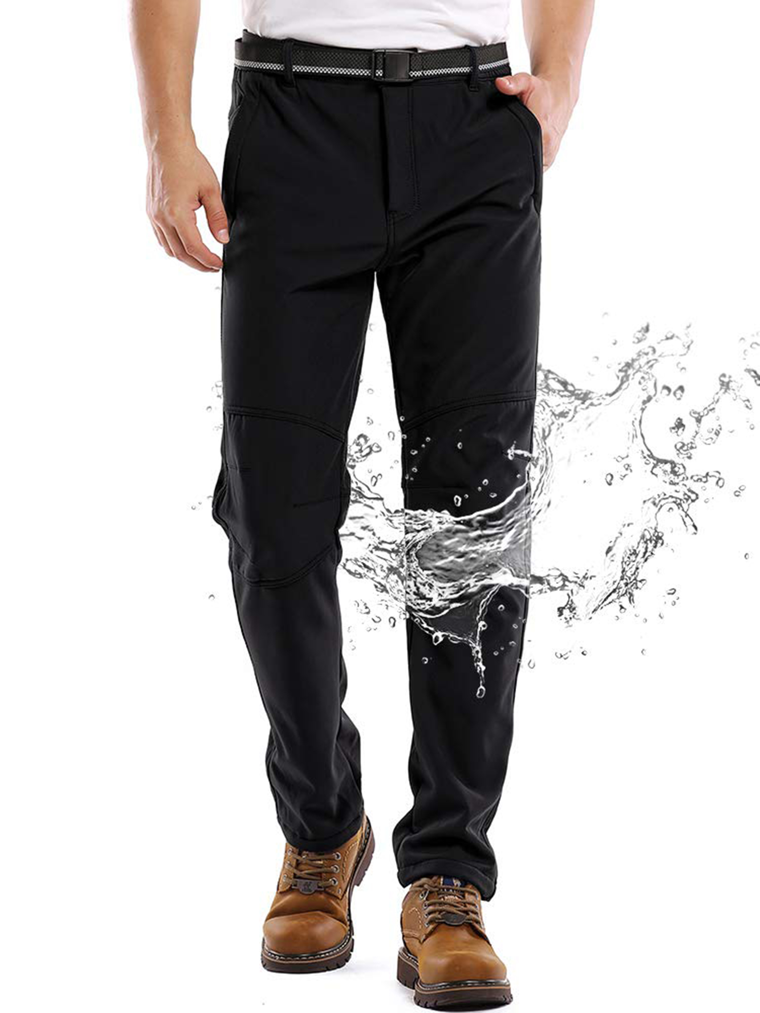 Mens Waterproof Hiking Pants, Outdoor Snow Ski Fishing Fleece Lined