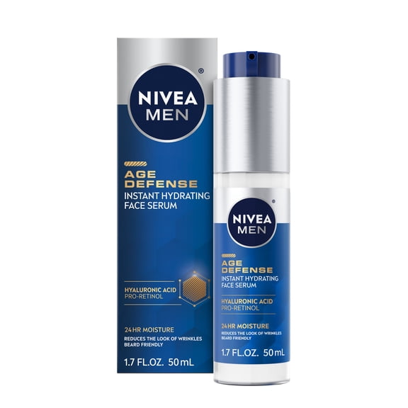 NIVEA MEN Age Defense Instant Hydrating Face Serum, Hyaluronic Acid, Pro-Retinol, 1.7 fl oz