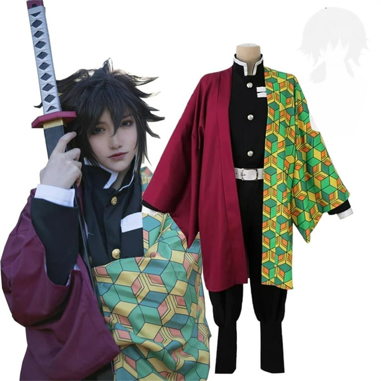 Demon Slayer Anime Tomioka Giyuu Cosplay Costume Adult Men Kimono Cosplay  Costume Outfit(L)