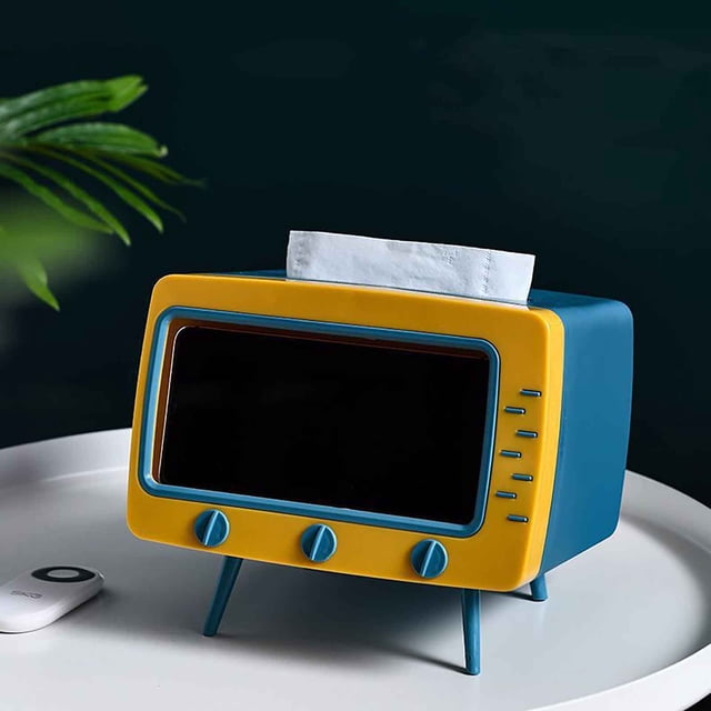 Tissue Box Holder Rectangular Tissue Box Cover with Phone Holder Tissue Box Holder for Kitchen Bedroom Office Parlor Bathroom Tissues Box(7.28 * 5.70 * 6.29 Inch)