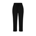 thumbnail image 5 of Roncen Capri Linen Pants for Women High Waisted Drawstring Womens Capris Straight Leg Cropped Summer Casual Vacation Beach Lounge, 5 of 6