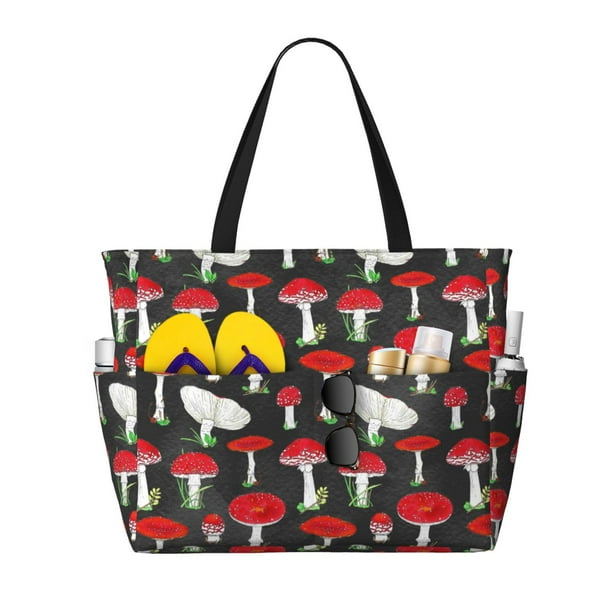 Fotbe Red Mushrooms Bolsa de Viaje para Playa - Resistente al Agua, Bolsa Tote de Gran Capacidad y Ligera con 7 Bolsillos para Mujeres y Hombres