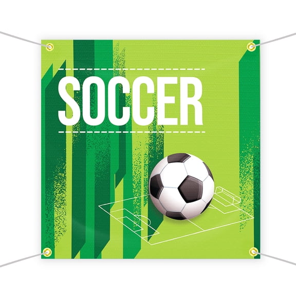 Soccer Large Banners and Signs for Outdoor by DreamController-Polyester Banner with 4 Holes for Easy Hang Indoor & Outdoor| 4x4 Feet UV & Water Resistant HD Banner| Made in USA