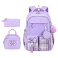 thumbnail image 5 of Weebloom Bow School Backpack With Lunch Box Pencil Case For Kids Girls Cute 3Pcs School Bags Set Three Piece Daypack Large Bookbag Elementary Middle High School Purple, 5 of 5