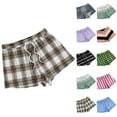 thumbnail image 5 of Women's Fleece Plaid Print Pajama Shorts - Fashionable Loose-Fit Casual Sleepwear, Black Size L, 5 of 5