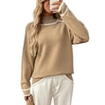 thumbnail image 2 of thefmos Women's Stand Collar Color Block Knit Sweater Loose Fit Long Sleeve Casual Pullover Fashion Fall Winter Outfit, Khaki M, 2 of 9