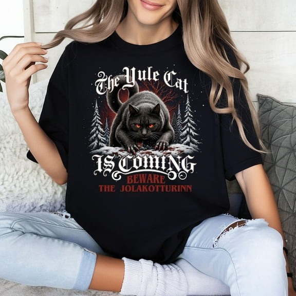 Krampus The Yule Cat Is Coming T-Shirt – Beware The Jólakötturinn Gothic Christmas Shirt, Icelandic Folklore Tee, Dark Yule Gift, Krampus Holiday Horror Top