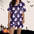 thumbnail image 5 of Hpapadks Halloween Womens Pajama Set Satin Silk Pumpkin Graphic Short Sleeve Sleepwear 2 Piece Button Down Top and Shorts Womens Pjs Dark Purple, 5 of 7