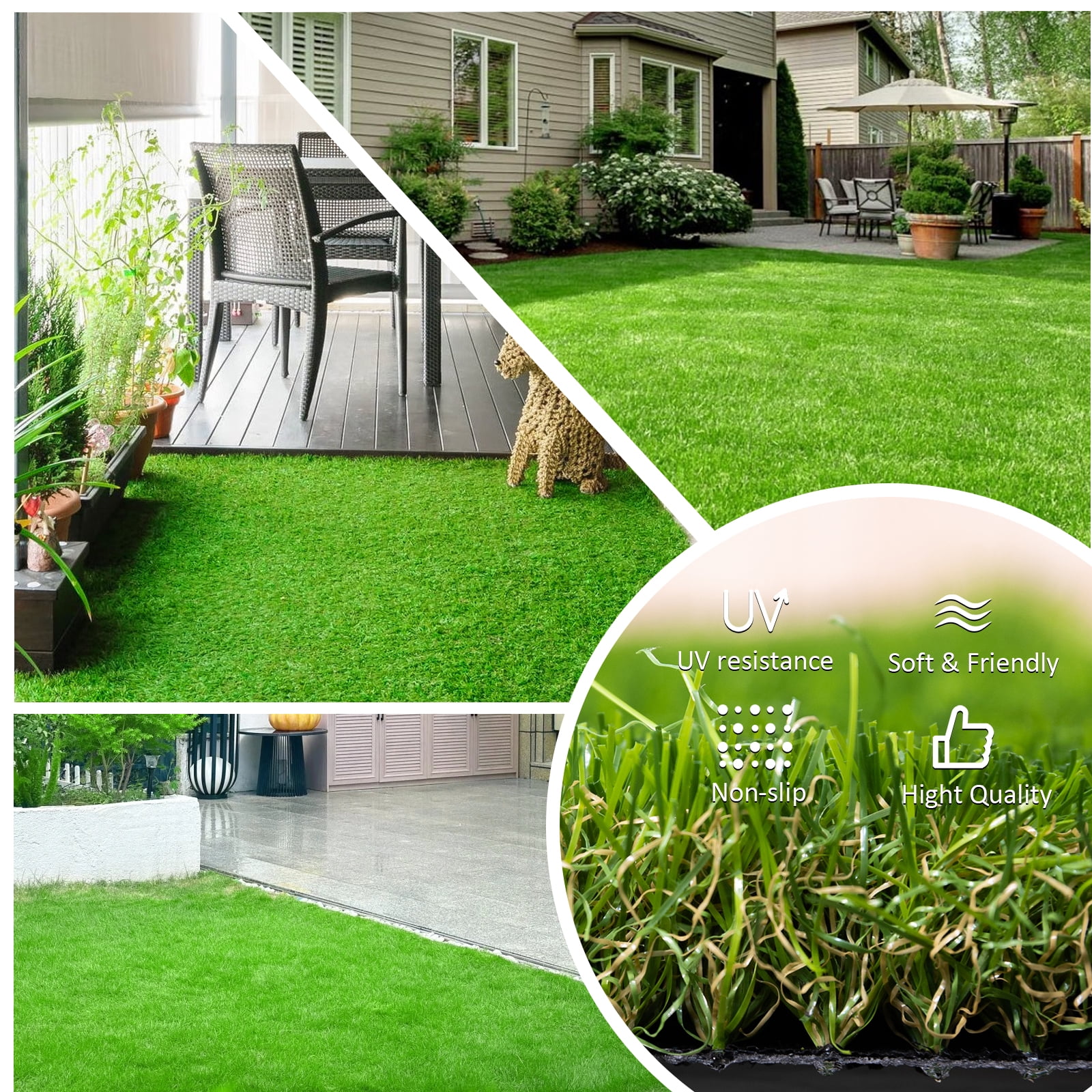 3 Pack 3.3FT x 10FT Artificial Grass Rug with Drainage Holes, Realistic Thick Synthetic Astroturf for Dogs, Indoor Outdoor Garden Lawn Mat