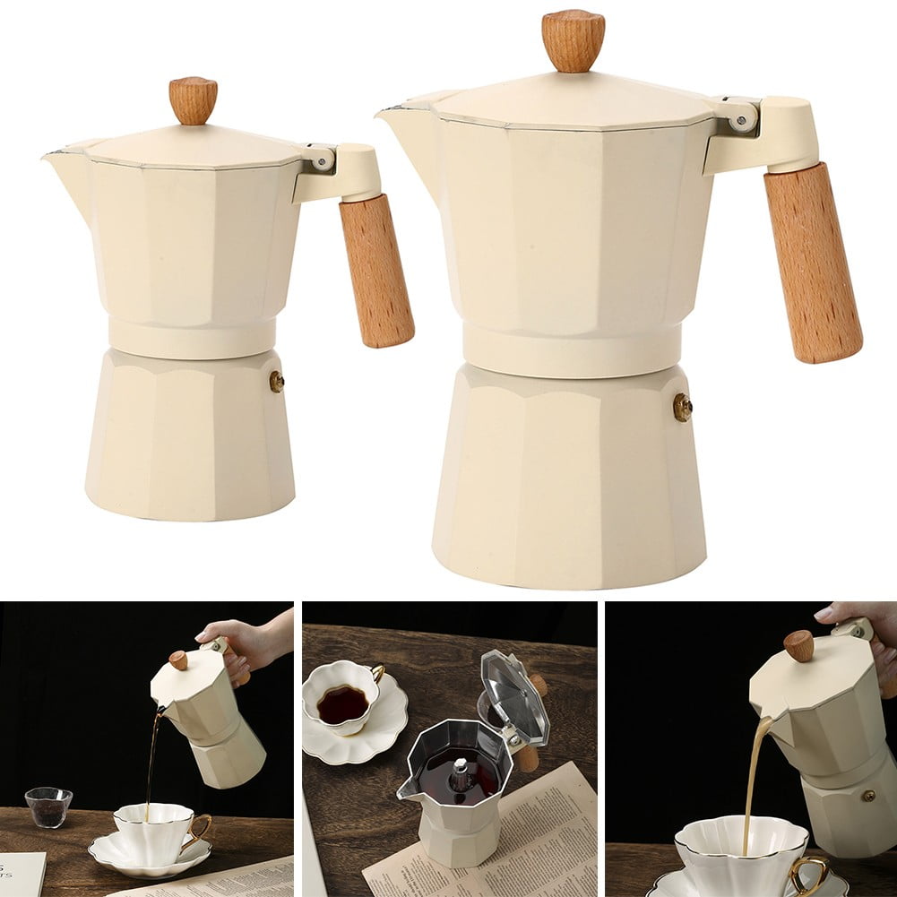 6 Cup Moka Maker with Wood Finish Handle - BRIM