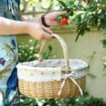 thumbnail image 5 of CreantiveArrowy Hand-woven picnic basket linen storage basket oval gift rattan storage basket (small size, natural daisy) Size: 28*26*20CM, 5 of 13