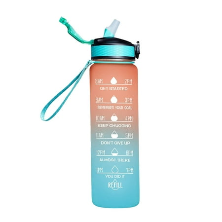 

Water Bottle with Straw & Time Marker Portable Reusable Fitness Sports Water Jug