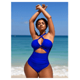 thumbnail image 3 of Royal Blue Halter Monokini Swimsuit for Women - Cutout One Piece Bathing Suit, Slimming Swimwear, Sexy Halter Neck Beachwear, Comfortable Quick-Dry Fabric, 3 of 6