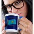 thumbnail image 2 of 3dRose, The flag of Kazakhstan on blue background with Republic of Kazakhstan in English, Russian and Kazakh, 11oz Two-Tone Blue Mug, 2 of 7