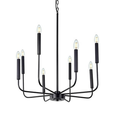 Briignite 8-Light Matte Black Finish Chandelier,Rustic Farmhouse Candle Dining Room Light Fixture, Hanging for Kitchen Island, Foyer, Living Room, Bedroom