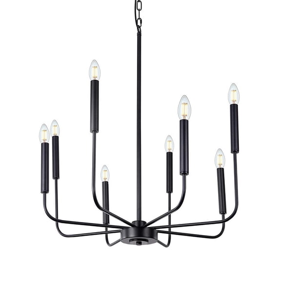 Briignite 8-Light Matte Black Finish Chandelier,Rustic Farmhouse Candle Dining Room Light Fixture, Hanging for Kitchen Island, Foyer, Living Room, Bedroom