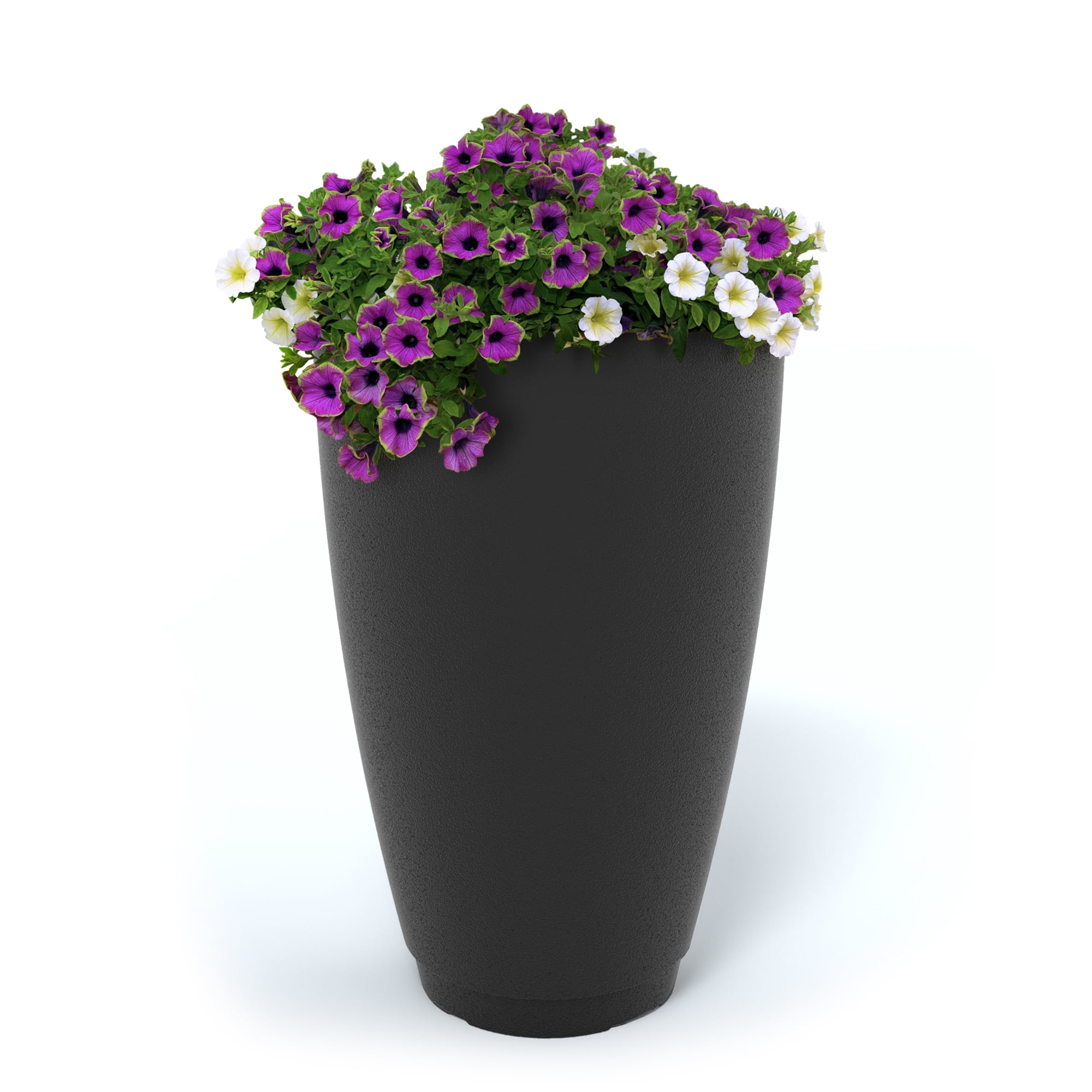 Mayne Caprio 16" x 16" x 26" Round Black Tall Self-Watering Polyethylene Planter