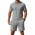 thumbnail image 4 of Afuyipoi Mens Beach Two-piece Sets,Solid Color Elastic - Waist Shorts Half - Zipper Top Summer Suit Gray M, 4 of 9