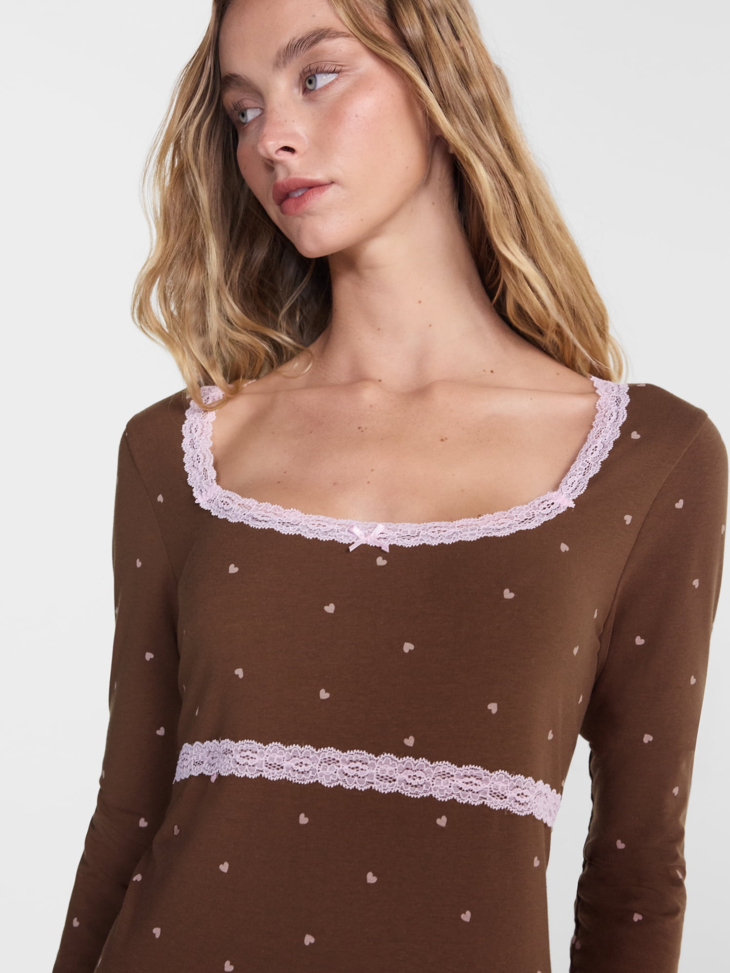 No Boundaries Sleep Lace Top with Long Sleeves, Women’s XXS-3X