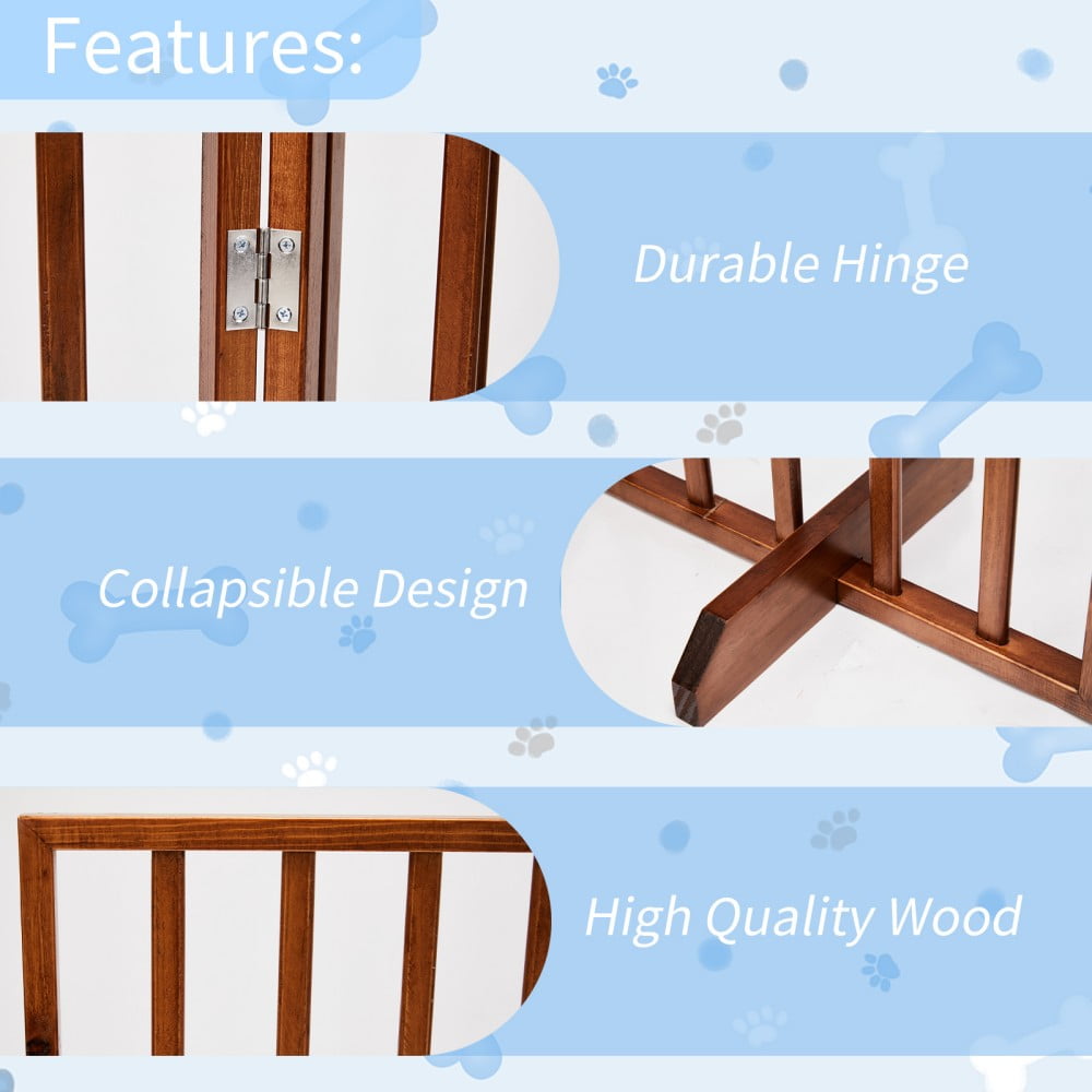 IVV 24"H Wooden Freestanding Pet Gate for Puppies, 3-Panels Dog Gate for The House, Doorway, Stairs, 53.5" Wide Pet Puppy Safety Fence (Brown)