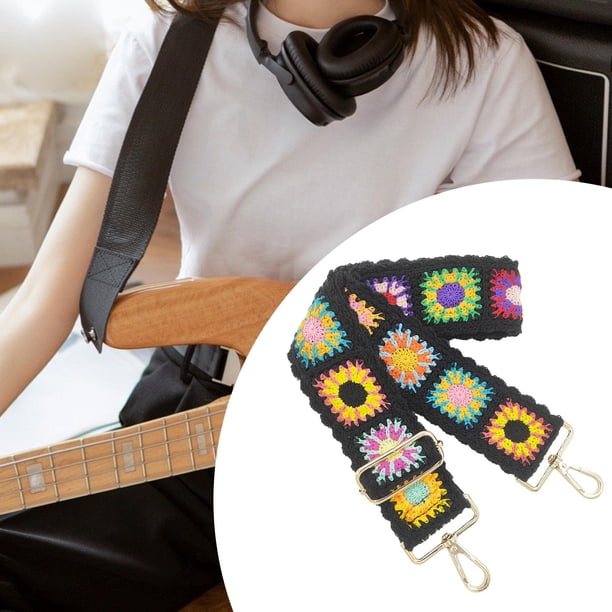 Correa de guitarra bohemia multifuncional de 135 cm de longitud para guitarra eléctrica clásica Negro