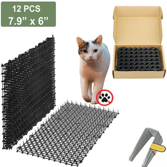 Cat Scat Mat, Keep Cats Out of Yard Permanently -Scat Mat for Cats- Spike Mat Pet Training Pads with 8 U-shaped Nail, 7.9 X 6 Inches
