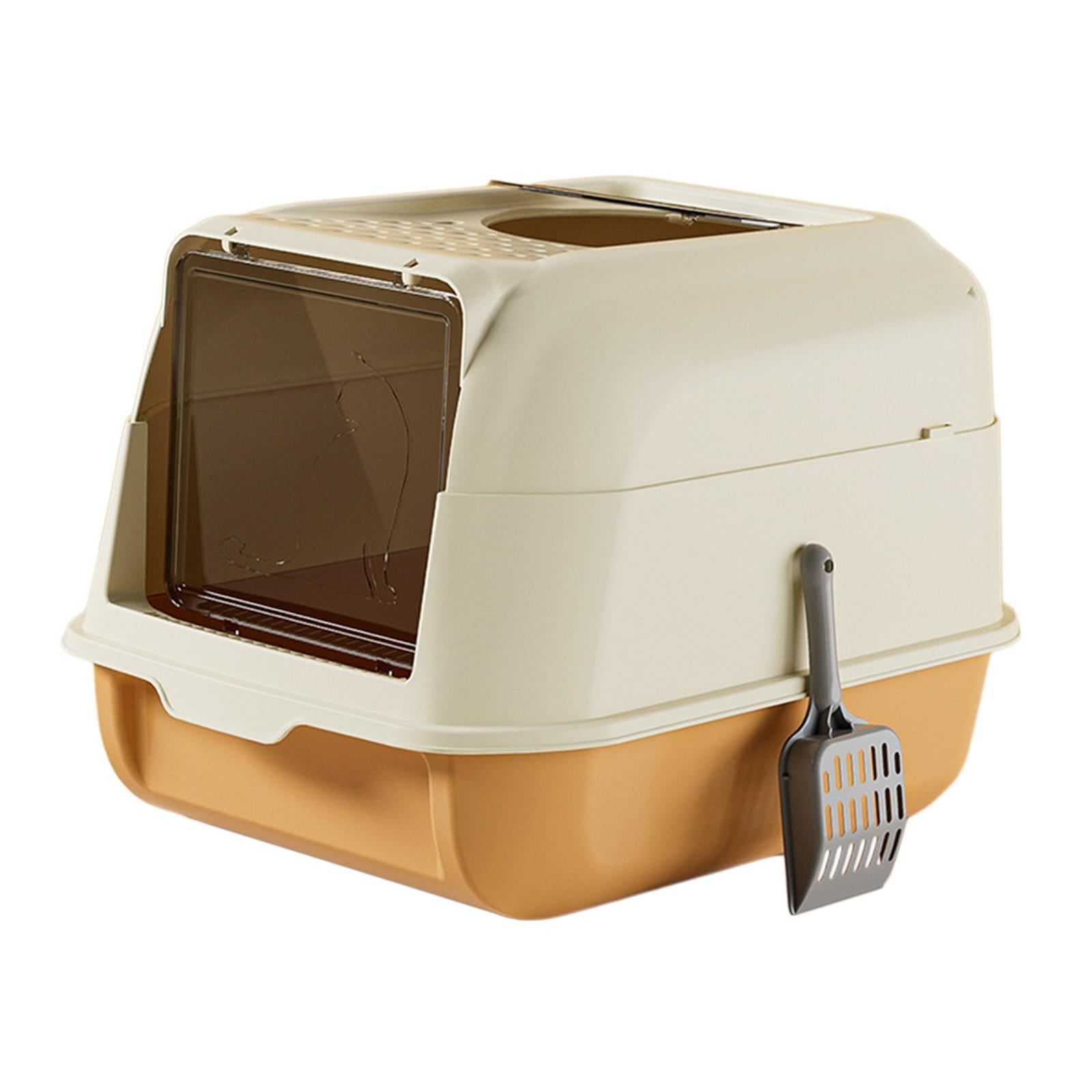 Bvdfgk Cat Litter Box with Lid Cat Litter Tray Fully Enclosed Hooded Covered Litter Pan Orange